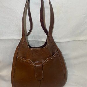 Handmade brown leather shoulder bag, outside pocket, 10" strap
